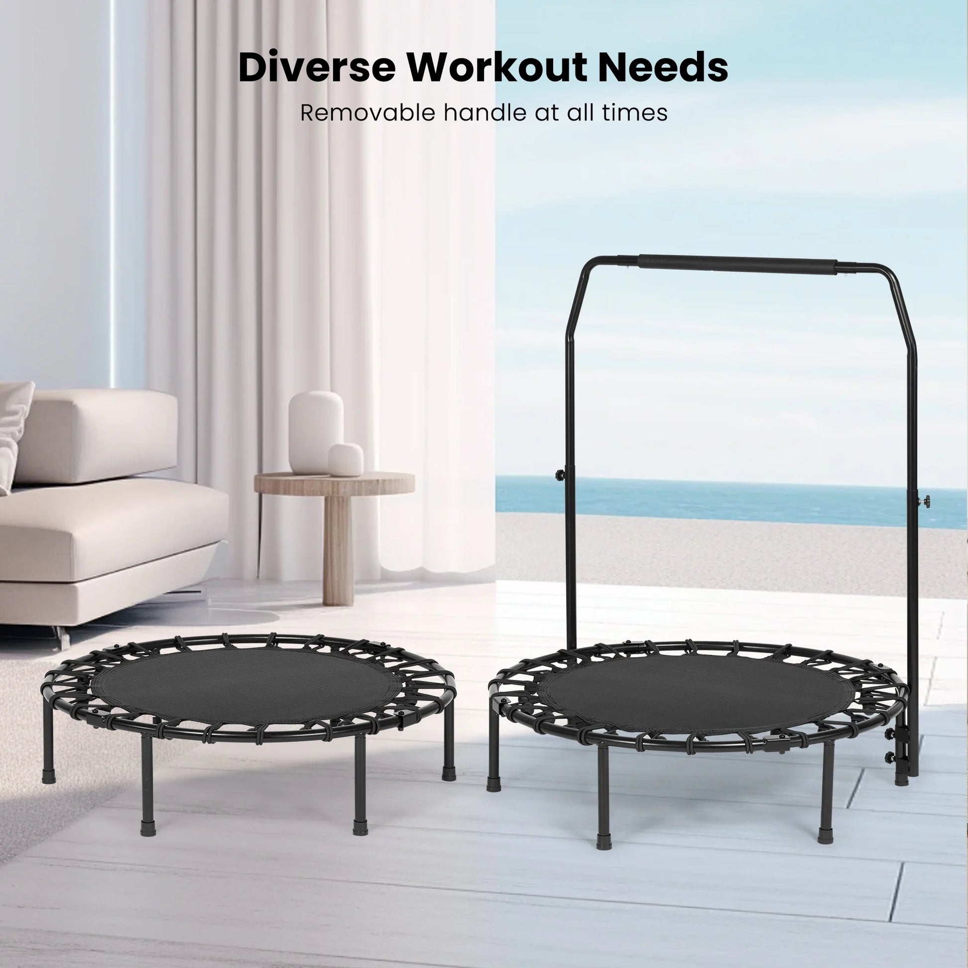 2-In-1 Circular Trampoline 40" Fitness Trampoline with Bungees Adjustable Foam Handle Exercise Trampoline for Family Adults Indoor Outdoor Workout Black Gifts for Dad
