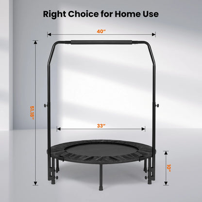 2-In-1 Circular Trampoline 40" Fitness Trampoline with Bungees Adjustable Foam Handle Exercise Trampoline for Family Adults Indoor Outdoor Workout Black Gifts for Dad