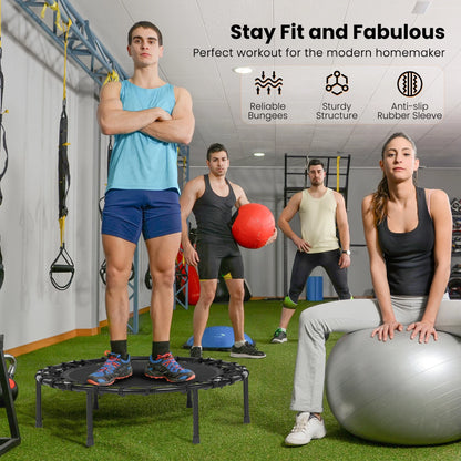 2-In-1 Circular Trampoline 40" Fitness Trampoline with Bungees Adjustable Foam Handle Exercise Trampoline for Family Adults Indoor Outdoor Workout Black Gifts for Dad